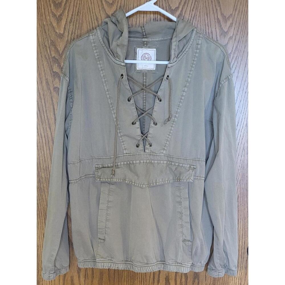 SO Authentic American Heritage Womens dark tan Front Lace Hooded light Jacket L